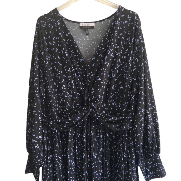 Eloquii Dress Long Sleeve Knot Front Maxi Blue Multi Print Size 22/24 - Picture 2 of 11